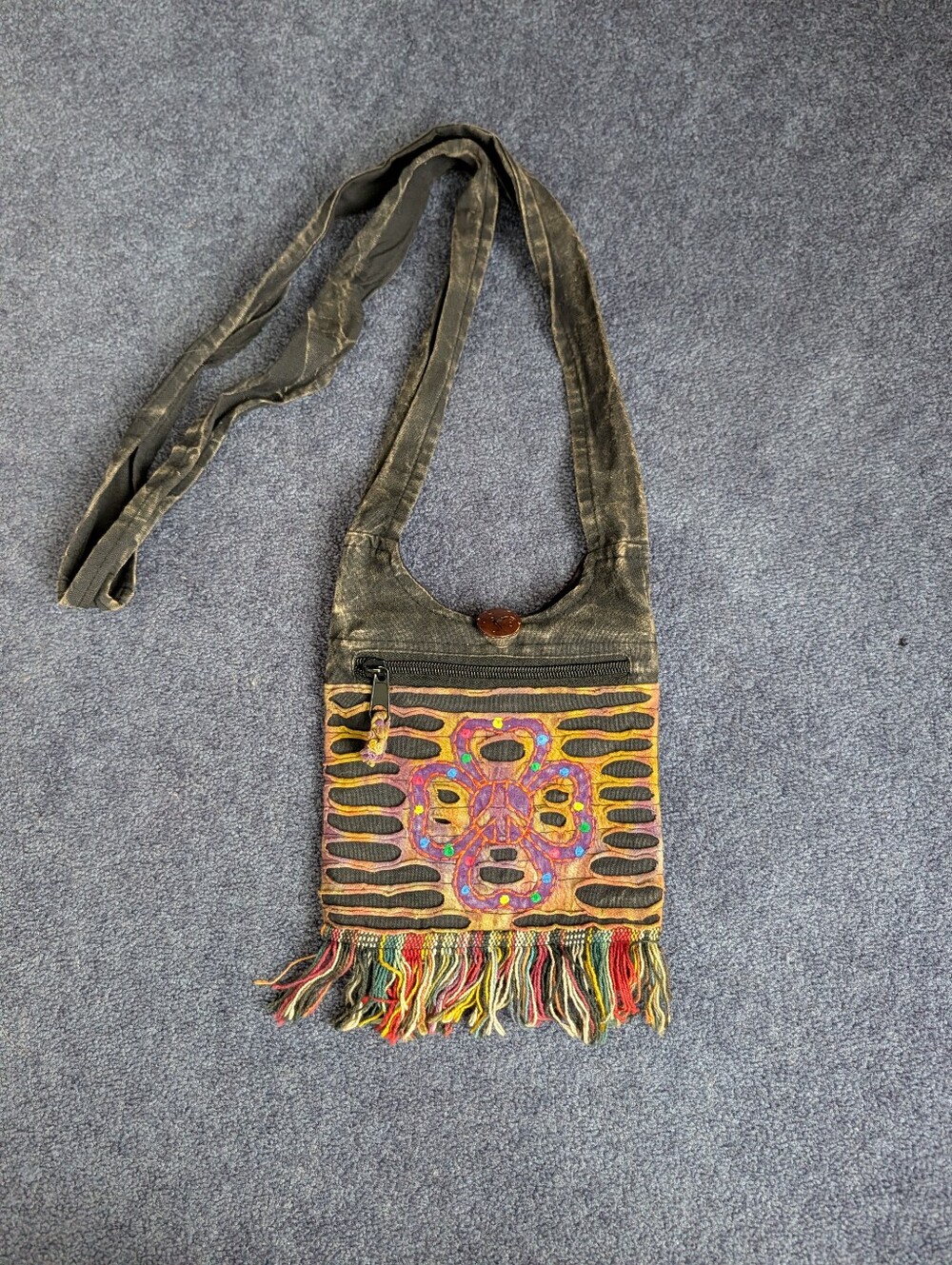 Vintage Boho Hippie Crossbody Purse Bag Handmade In Nepal Tie Dye Flower Peace
